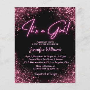 it's a girl ,pink neon  baby shower invitation 