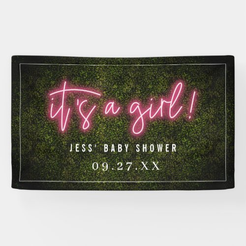 Its A Girl Pink Neon Boxwood Baby Shower Banner