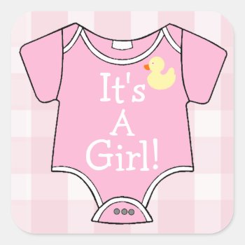 It's A Girl-pink Onsie Square Sticker by hungaricanprincess at Zazzle