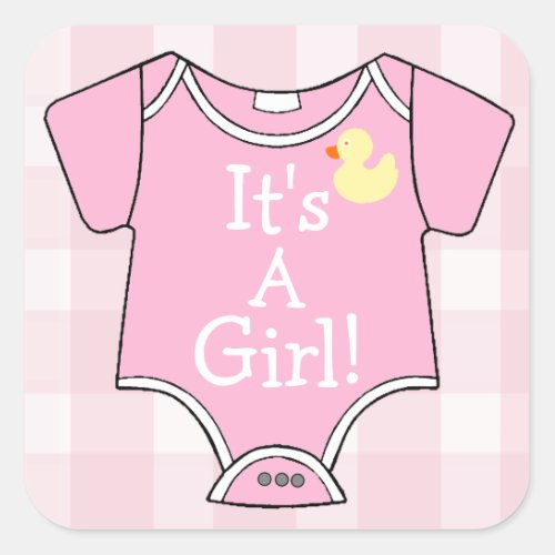 Its A Girl_Pink Onsie Square Sticker