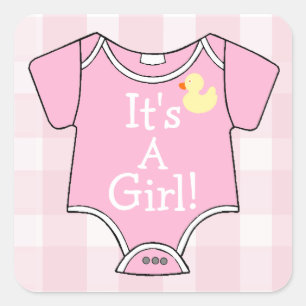 It's A Girl-Pink Onsie Square Sticker