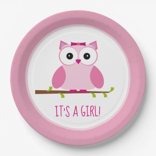 Its a Girl Pink Owl Gender Reveal Baby Shower Paper Plates