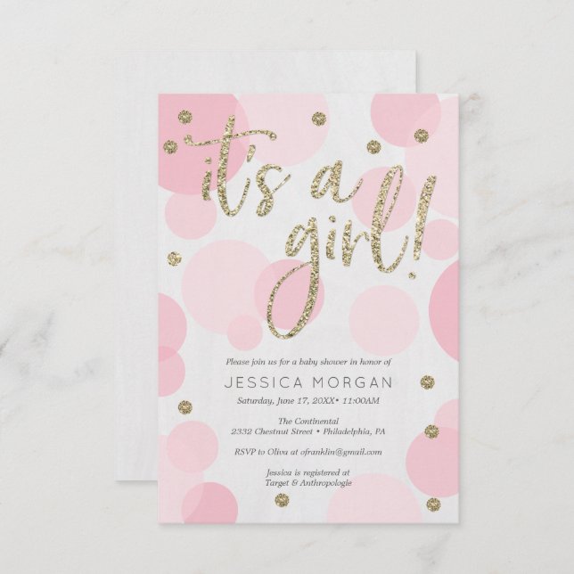 It's A Girl Pink Polka Dot Baby Shower Invitations (Front/Back)
