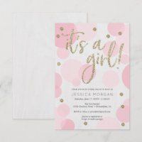 It's A Girl Pink Polka Dot Baby Shower Invitations