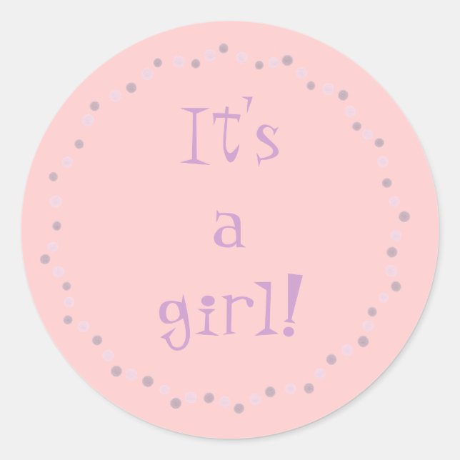It's a girl! Pink polka dots circle stickers (Front)