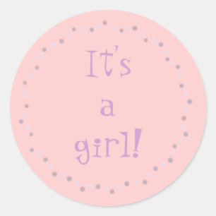 It's a girl! Pink polka dots circle stickers