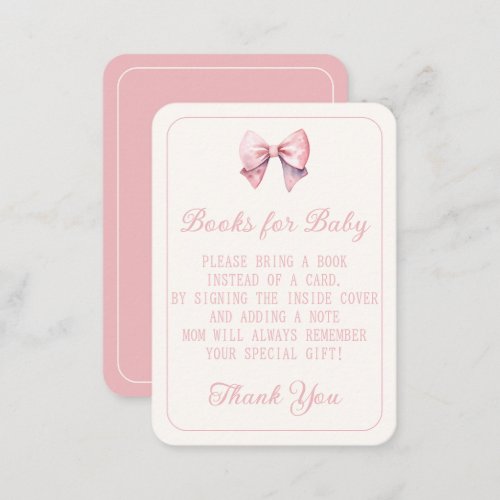 Its A Girl Pink Princess Bear Bow Books for Baby Enclosure Card