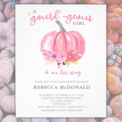 Its a Girl Pink Pumpkin Baby Shower Invitation Flyer