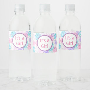 It's a Girl Pink Purple and Teal Water Bottle Label
