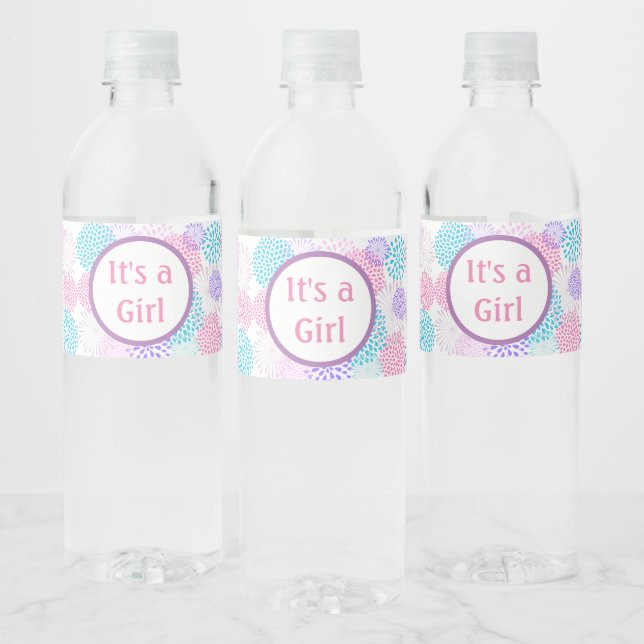 It's a Girl Pink Purple and Teal Water Bottle Label (Bottles)