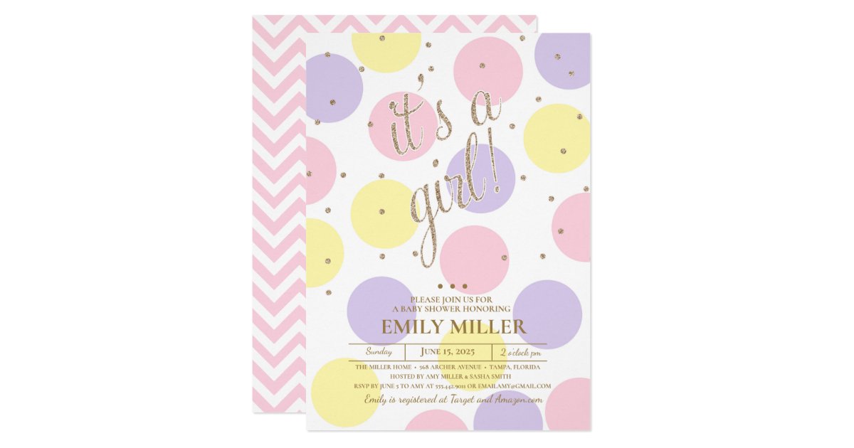 It S A Girl Pink Purple Gold Yellow Baby Shower Invitation Zazzle
