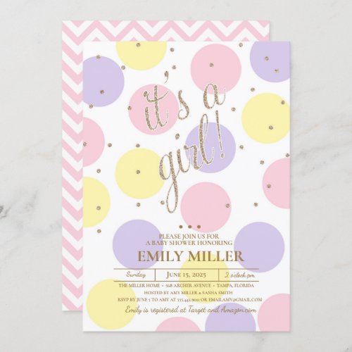 Its a Girl _ Pink Purple Gold Yellow Baby Shower Invitation