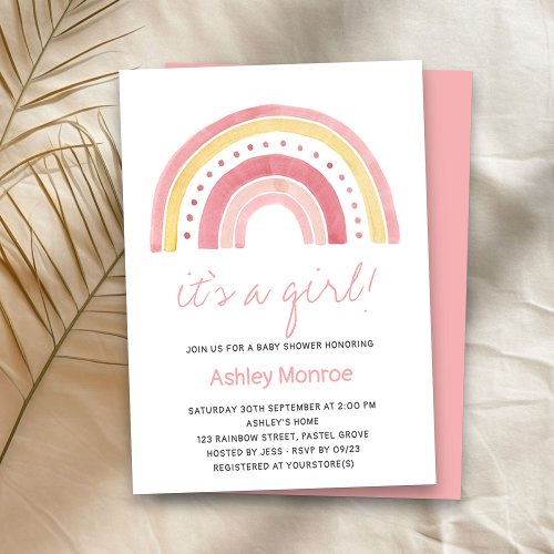 Its a Girl Pink Rainbow Baby Shower Invitation