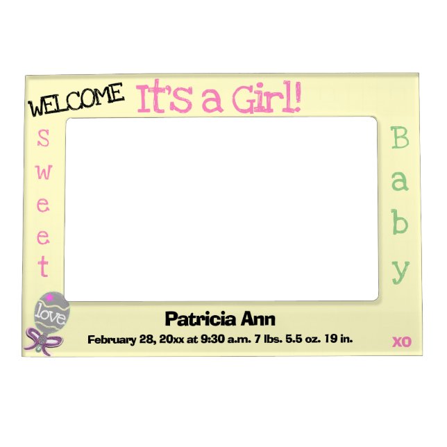 It's a Girl Pink Rattle Baby Name Magnetic Frame (Front)
