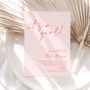 It's a Girl! Pink Red Minimal Baby Shower Invitation
