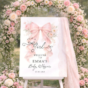 It's a Girl Pink Ribbon Baby Shower Welcome Foam Board