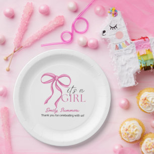 It's a Girl Pink Ribbon Paper Plates