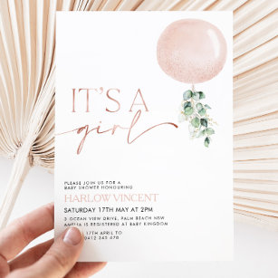 It's A Girl Pink Rose Gold Baby Shower Invitation