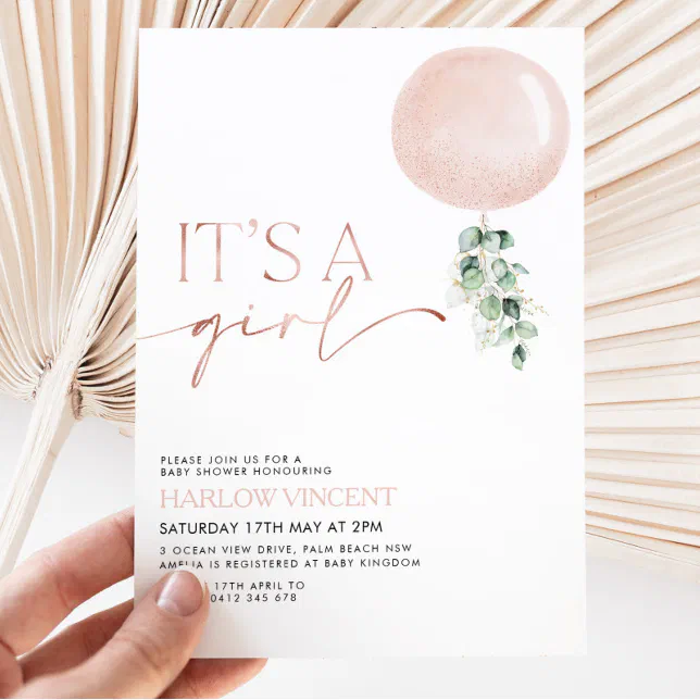 It's A Girl Pink Rose Gold Baby Shower Invitation Zazzle