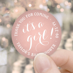 It's a Girl! Pink Rose Gold Faux Foil Baby Shower Classic Round Sticker