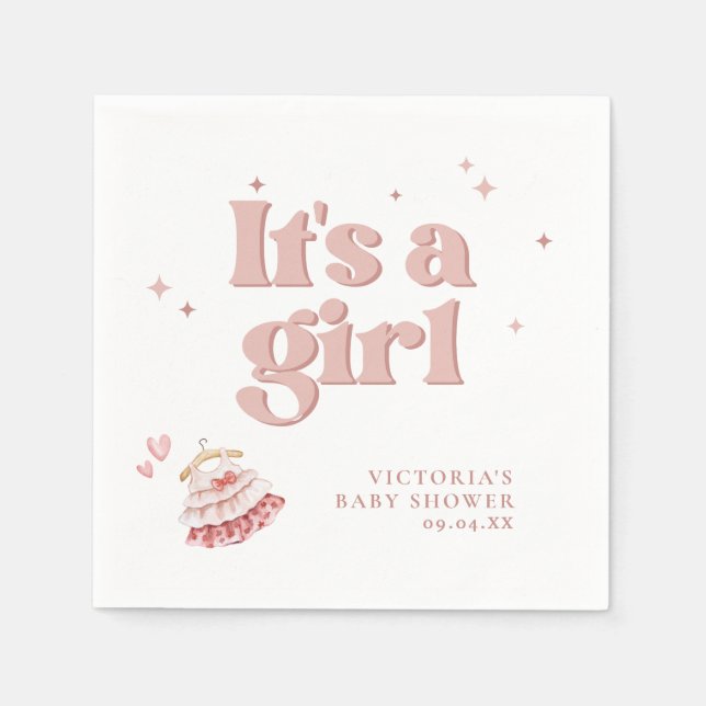 It's a Girl Pink Simple Script Baby Shower  Napkins (Front)