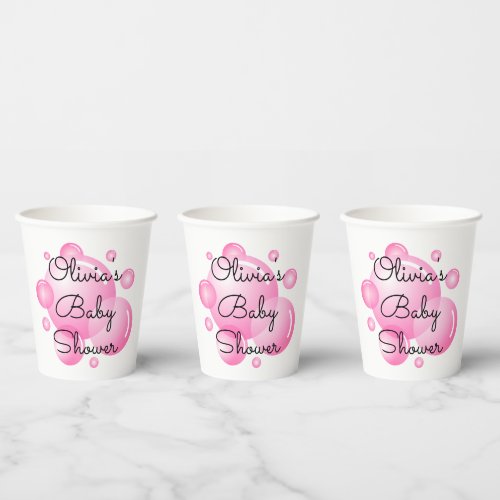 Its a girl pink soap bubbles baby shower party paper cups