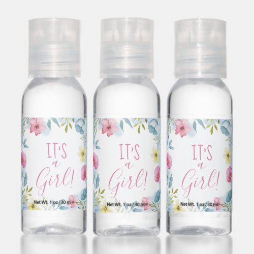 Its a Girl Pink Spring Floral Baby Shower Hand Sanitizer