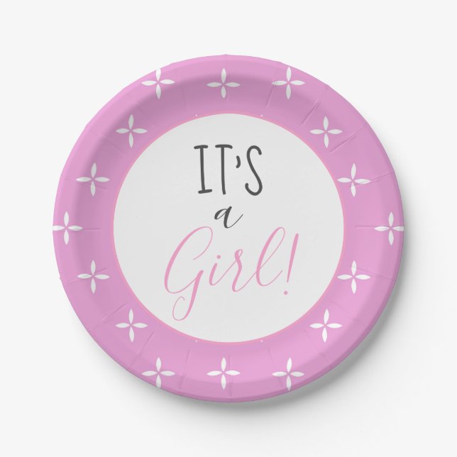 It's a Girl Pink Star Pattern Baby Shower Paper Plates (Front)