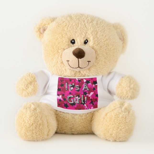 It's A Girl! Pink Stars Teddy Bear (Front)