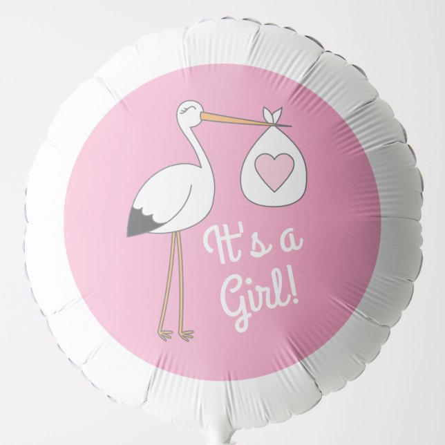 It's a Girl Pink Stork Baby Shower Balloon (Front)