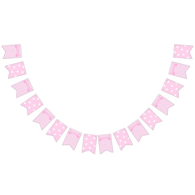 It's a girl! | Pink Stripes & Hearts Birthday Bunting Flags (All)