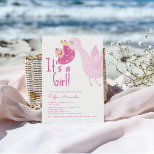 It's a Girl Pink Swan Baby Shower Invitation