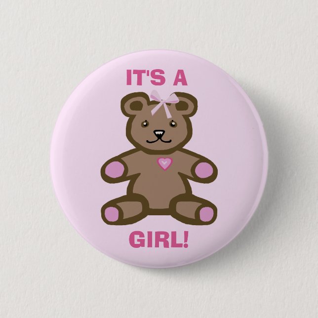 It's a girl pink teddy bear button (Front)