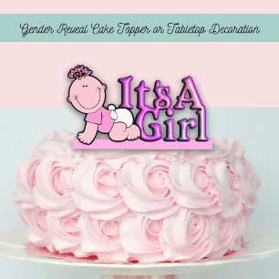 It's A Girl Pink Text w/ Baby Cake & Table Topper Cutout