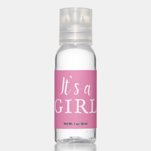 Its`a girl Pink Typography Baby Girl Baby Shower Hand Sanitizer (Front)