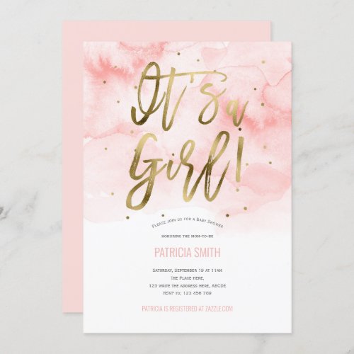 Its a girl pink Watercolor Baby Girl Shower Invitation