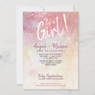 It's A Girl Pink Watercolor Paint Baby Shower Invitation