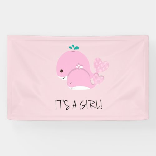 Its A Girl Pink Whale Baby Shower Banner