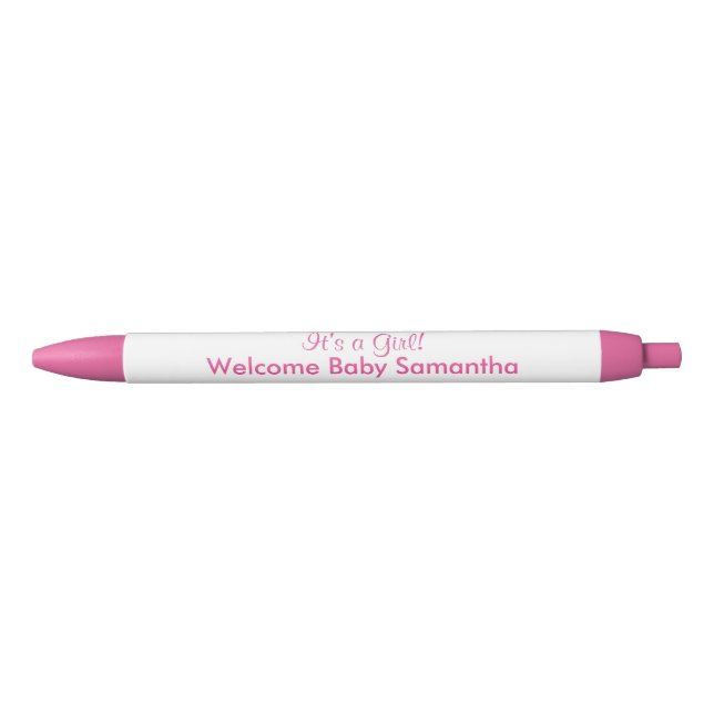 It's A Girl Pink White Announcements Pen (Front)