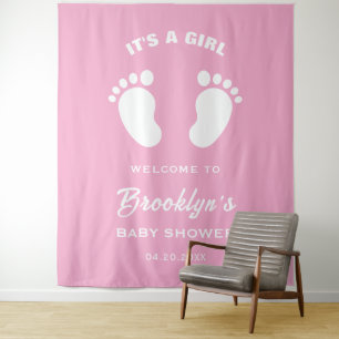 Its A Girl Pink White Feet Baby Shower Backdrop