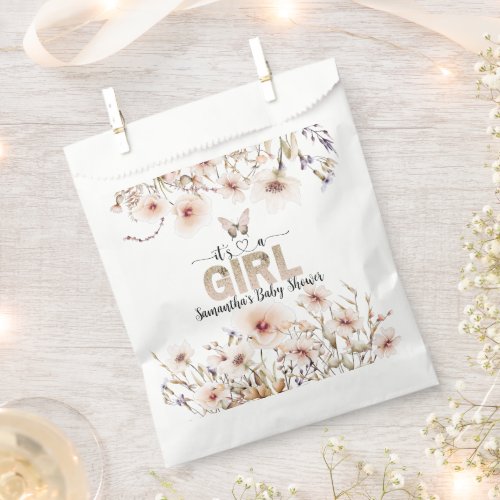 Its a Girl Pink wildflower butterfly Baby Shower Favor Bag