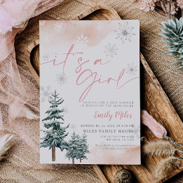 It's a Girl Pink Winter Baby Shower Invitation