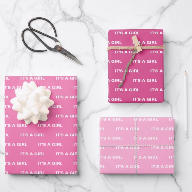 It's A Girl Pink Wrapping Paper Sheets (Front)