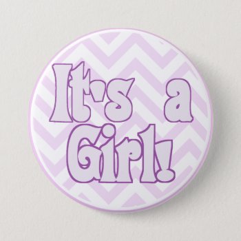 It's A Girl Pink Zigzag Announcement Button by Visages at Zazzle