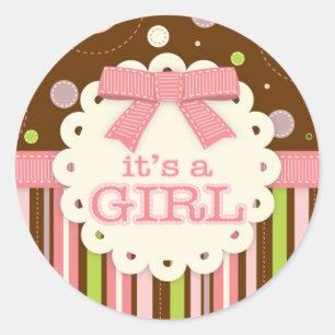 It's a Girl Pinks & Green Stitches Baby Shower Classic Round Sticker