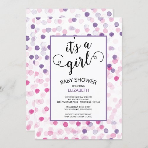 Its a Girl Polka Dot Girls Baby Shower Invitation