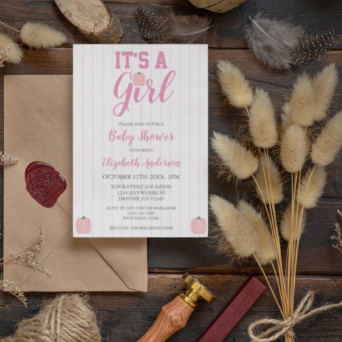 Its A Girl Pumpkin Baby Shower Invitation