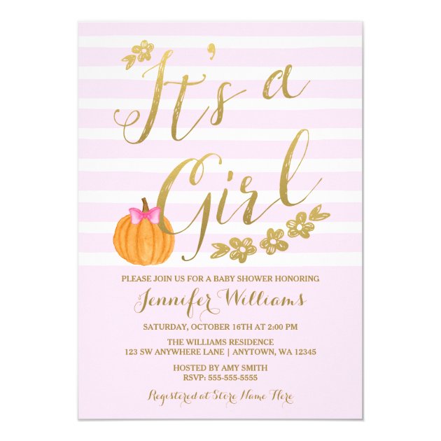 It's A Girl Pumpkin Fall Baby Shower Invitation