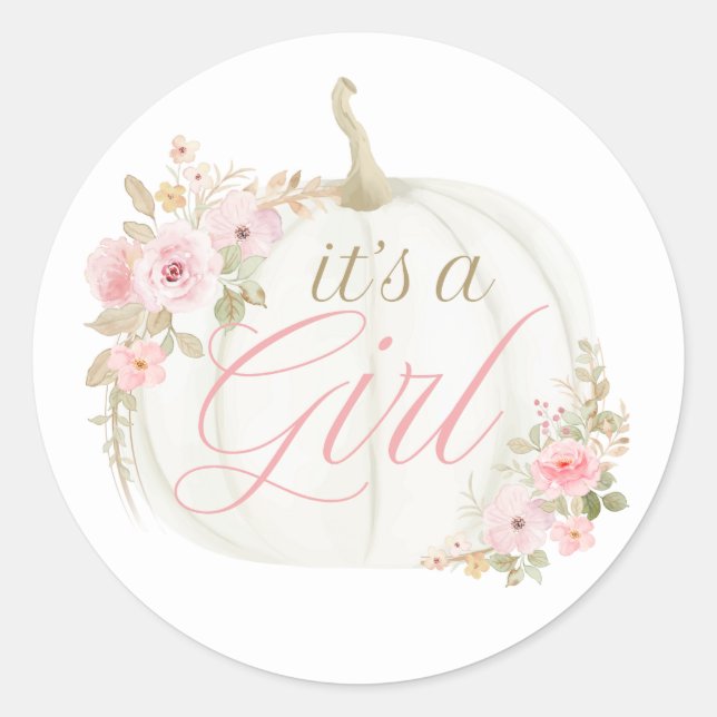 It's a girl pumpkin rose baby shower round sticker (Front)