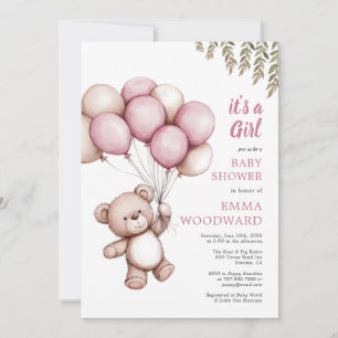 It's A Girl Puppy Balloon Baby Shower Invitation